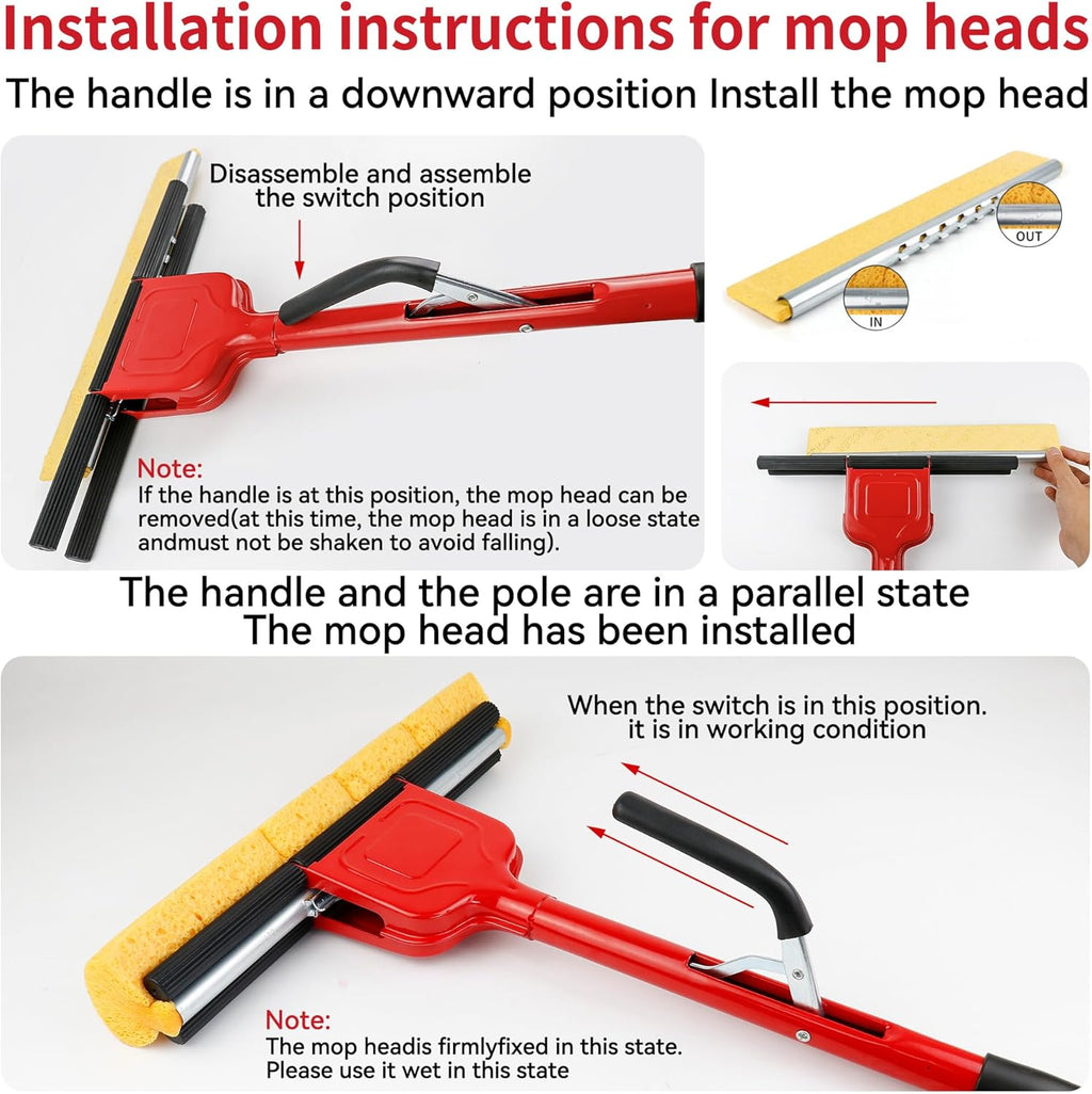 Compressed Cellulose Sponge Mop with 2 Roller swop mop Heads Suitable for Wood, Ceramic Tiles and Other Flat and Smooth Floors (1 Handle and 2 Heads)