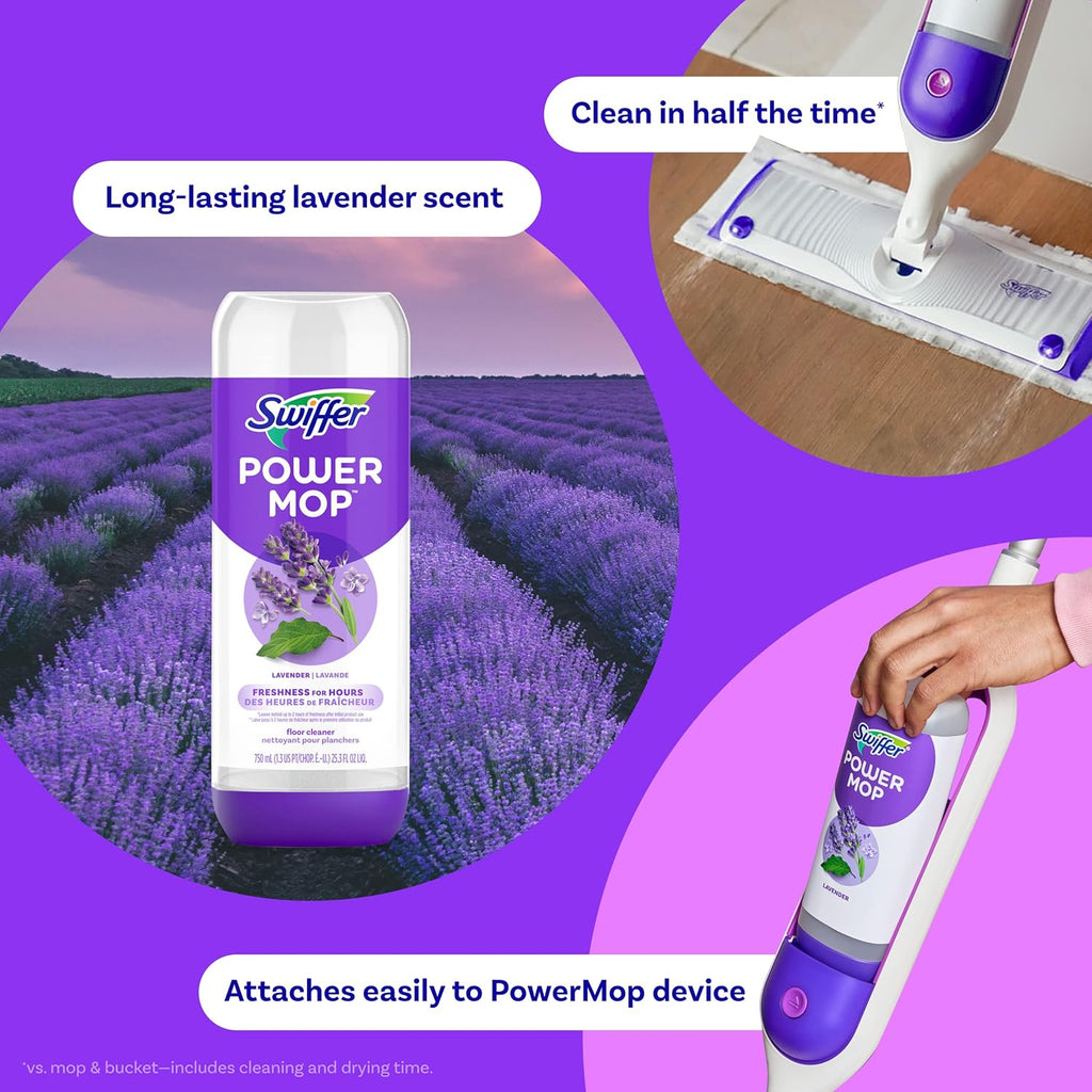 Swiffer PowerMop Multi-Surface Refill Pack for Floor Cleaning, Includes 5 Mopping Pad Refills, 1 Cleaning Solution with Lavender Scent (Pack of 2)