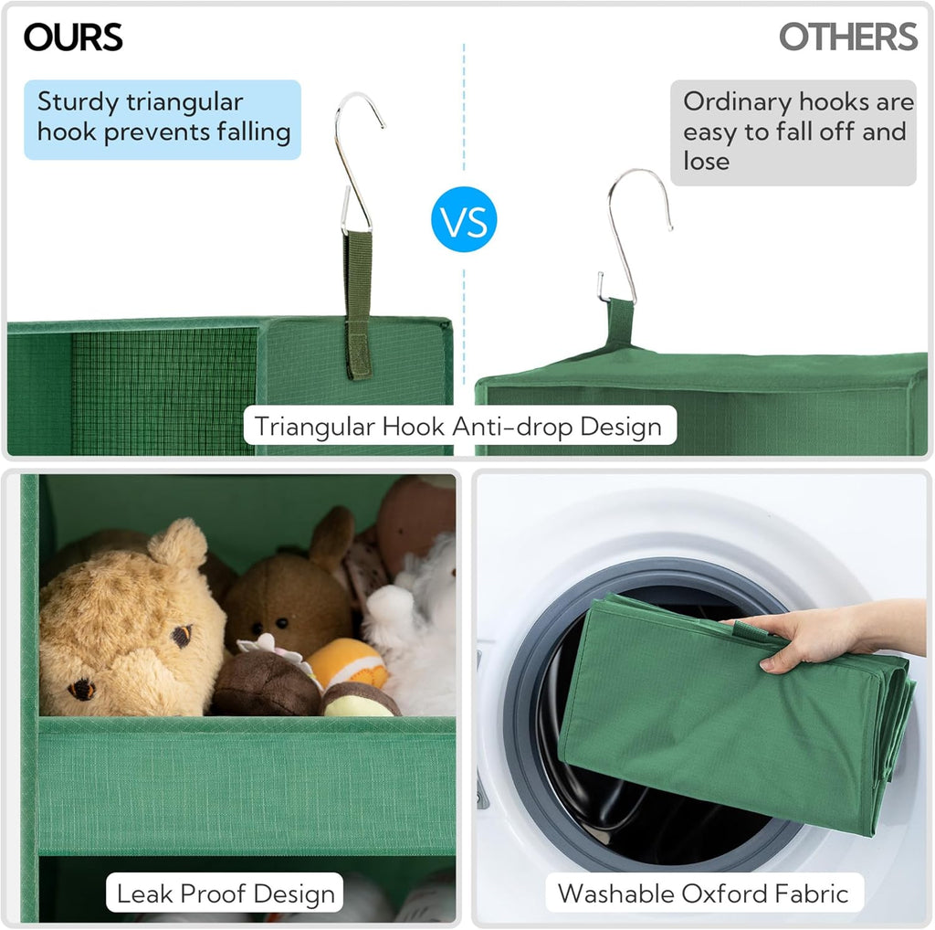 GRANNY SAYS 3-Shelf Closet Organizers and Storage, Foldable Hanging Closet Organizer, Hanging Closet Shelves with 2 Metal Hooks, Leak-Proof Closet Storage for Sweater, Clothes Organizer, Dark Green