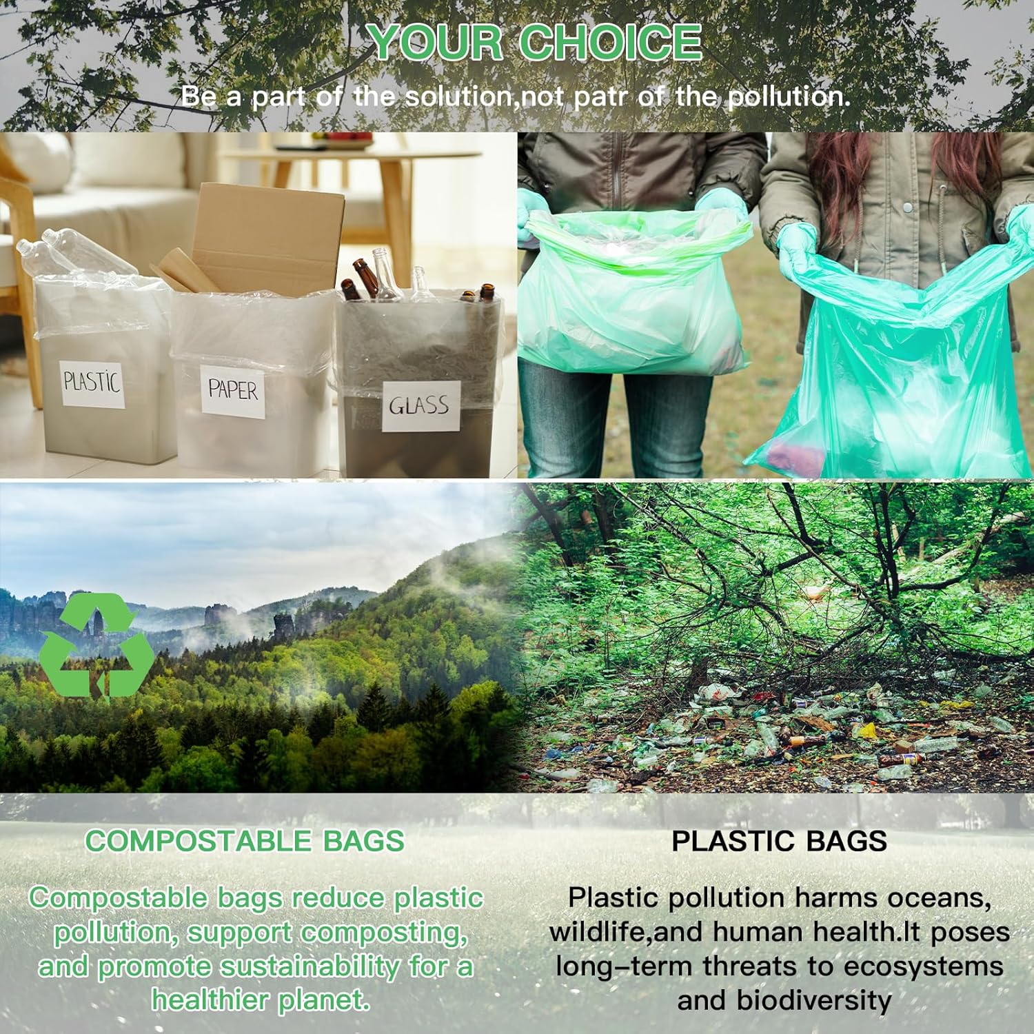 8 Gallon Medium Compostable Trash Bags - Strong Unscented Biodegradable Wastebasket Liners Thick Bathroom Garbage Bag for Kitchen Pet Car Inwaysin (Blue, 5Rolls 100 Count)