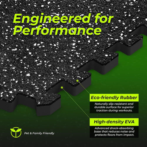1/2in Thick 48 Sq Ft Rubber Top High Density EVA Foam Exercise Gym Mats Non-Slip 12 Pcs - Interlocking Puzzle Floor Tiles for Home Gym Heavy Workout Equipment Flooring - 24 x 24in Tile, Black & White