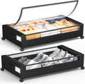 Under Bed Storage With Wheels, 2 Pack Square Containers, 60L Bins, Rolling Metal Drawer for Clothes, Blankets, Shoes