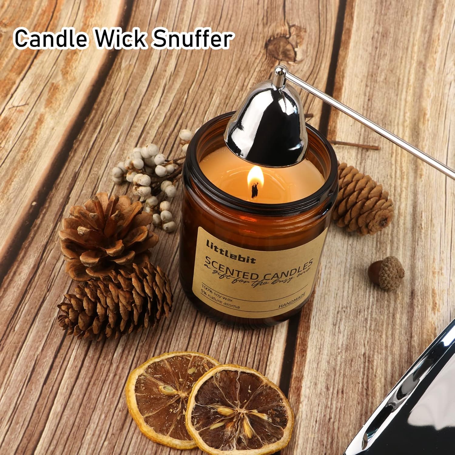 5 in 1 Candle Accessory Set, Candle Wick Trimmer Cutter, Candle Snuffer & Candle Wick Dipper,USB Rechargeable Lighter, Storage Tray Plate for Candle Lover Mom Gift, Candle Care Kit (Silver)