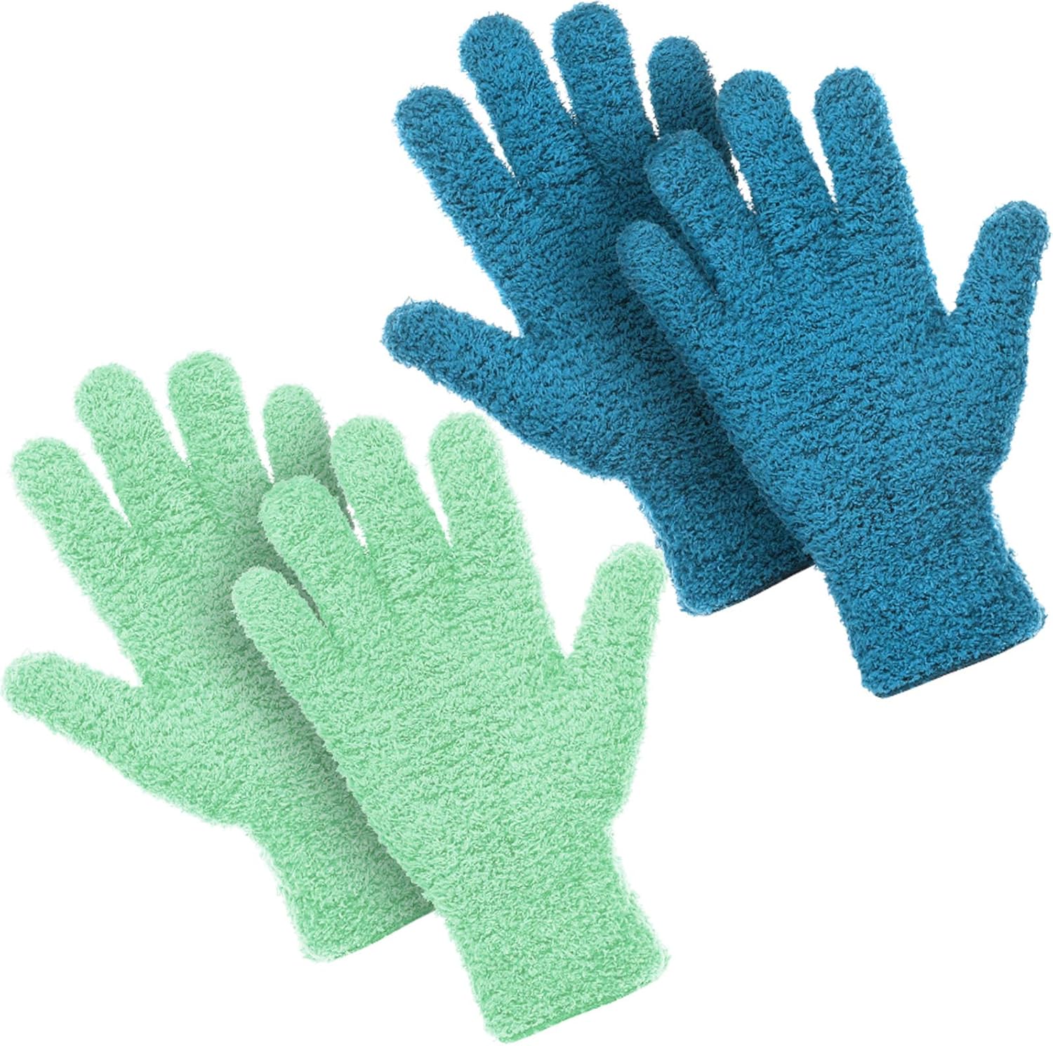 Patelai 2 Pairs Microfiber Gloves for plants Dusting Cleaning Glove Mittens House Cars Blinds Dusting(Blue, Grass Green, X-Large)
