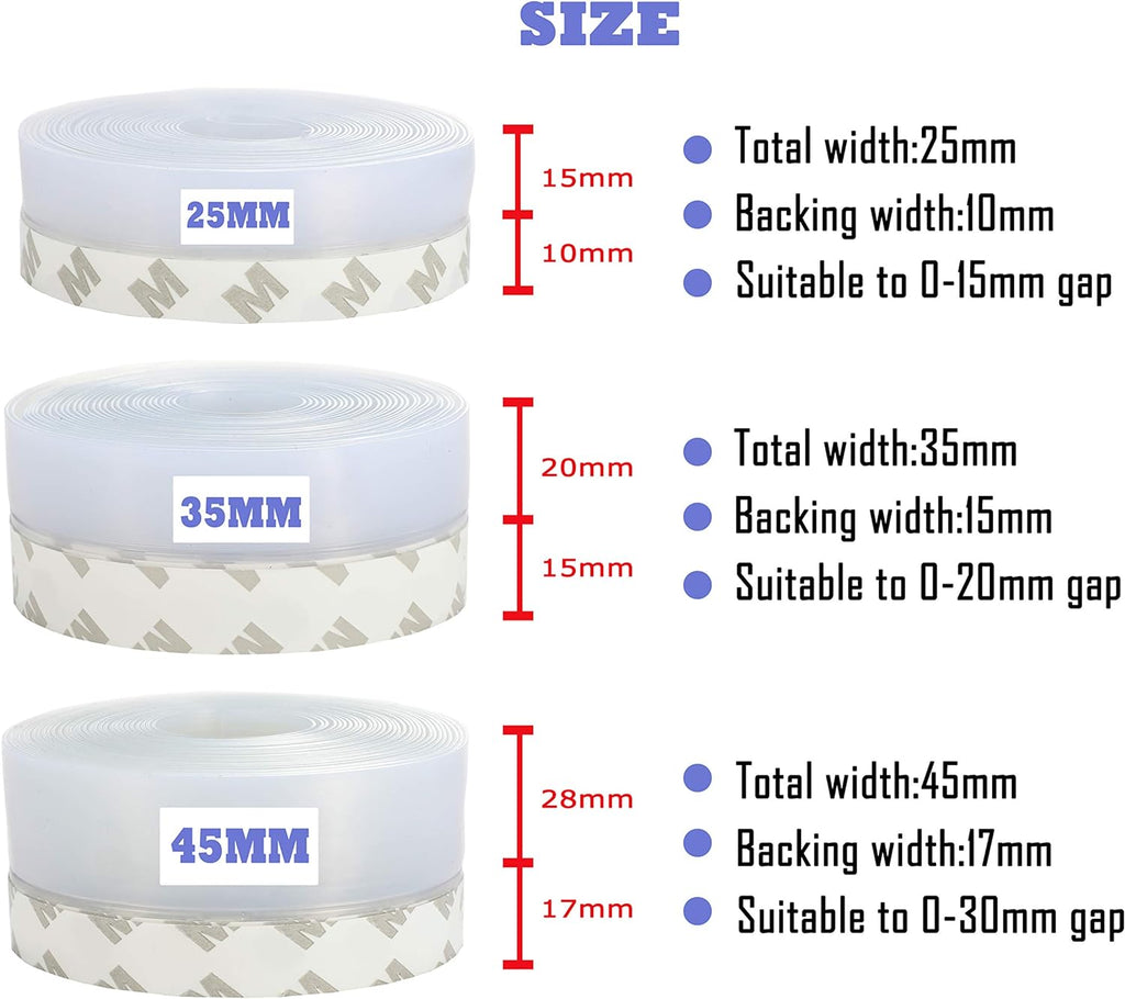 Weather Stripping Door Seal Strip,Door Strip Bottom for Doors Silicone Sealing Sticker Adhesive for Doors and Windows Gaps of Anti-Collision Silicone 5M/16FT (35MM, Transparent)