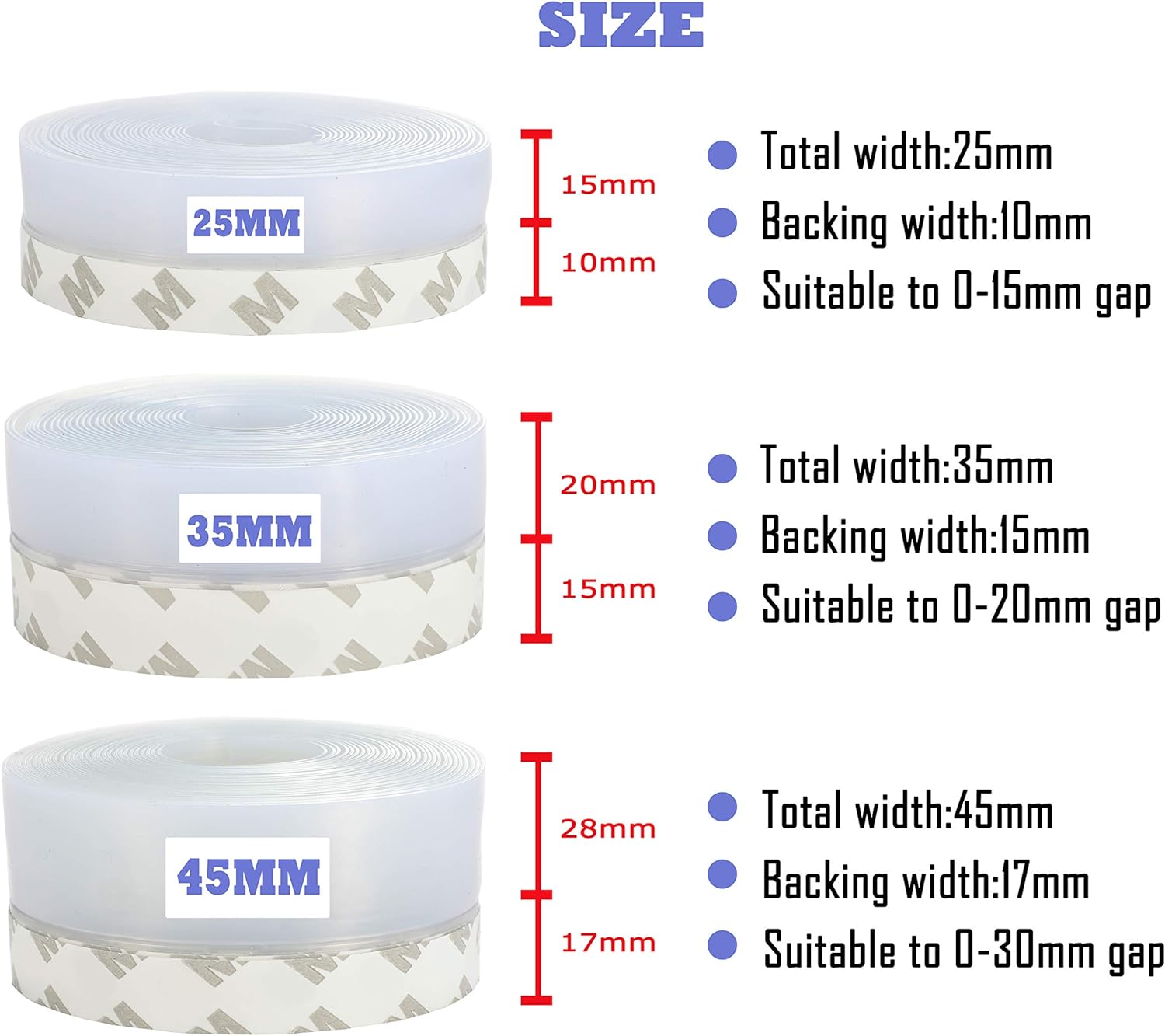 Weather Stripping Door Seal Strip,Door Strip Bottom for Doors Silicone Sealing Sticker Adhesive for Doors and Windows Gaps of Anti-Collision Silicone 5M/16FT (35MM, Transparent)