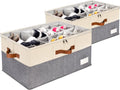 2 Pack Shoe Organizer for Closet, Adjustable Shoe Box Storage Containers, Large Foldable Shoe Bins with Clear Cover, Space Saving Shoes Holder with 4 Handles, Fits 24-48 Pairs, Beige