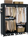 Clothes Rack, Portable Closet, 54.7 Inch Large Capacity Wardrobe Closet with Cover, Clothes Storage Organizer with Shelves and 3 Hanging Rods, Easy to Assembly, Black PCT122B01