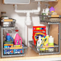 Under Sink Organizer Storage 2 Pack, 2 Tier Slide Out Height Adjustable Pull Out Cabinet Organizer Drawer for Kitchen Bathroom Large Under Sink Shelf Rack Caddy for Pantry, Grey
