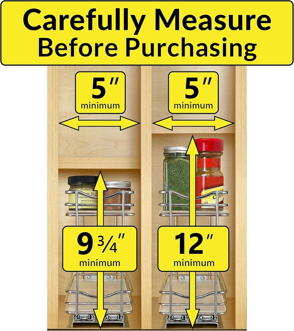 LYNK PROFESSIONAL® Pull Out Spice Rack Organizer for Inside Kitchen Cabinets - 4-1/4 inch Wide - Slide Out Drawer – Chrome Sliding Spice Cabinet Organization Shelf Racks - 2 Tier
