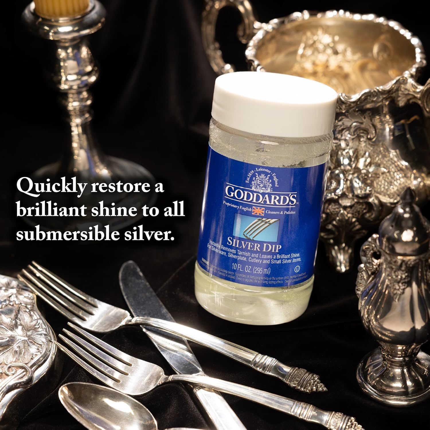 Goddard’s Silver Cleaner Dip – Silver Jewelry Cleaner Solution for Hard-to-Reach Silverplate, Cutlery & Small Items – Professional Use Silver Tarnish Remover – Silverware Cleaning Supplies (1 Gal)
