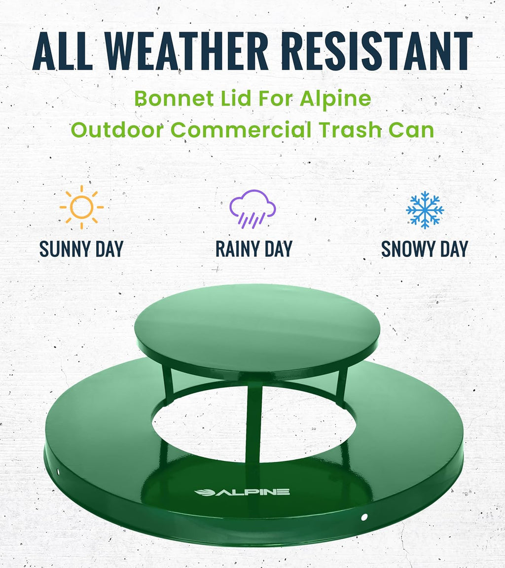 Alpine Industries Outdoor Metal Waste Receptacle Rain Bonnet Lid - Heavy Duty Trash Can - Commercial Trash Receptacle Cover - 38 Gallon Commercial Garbage Can Lid - Green