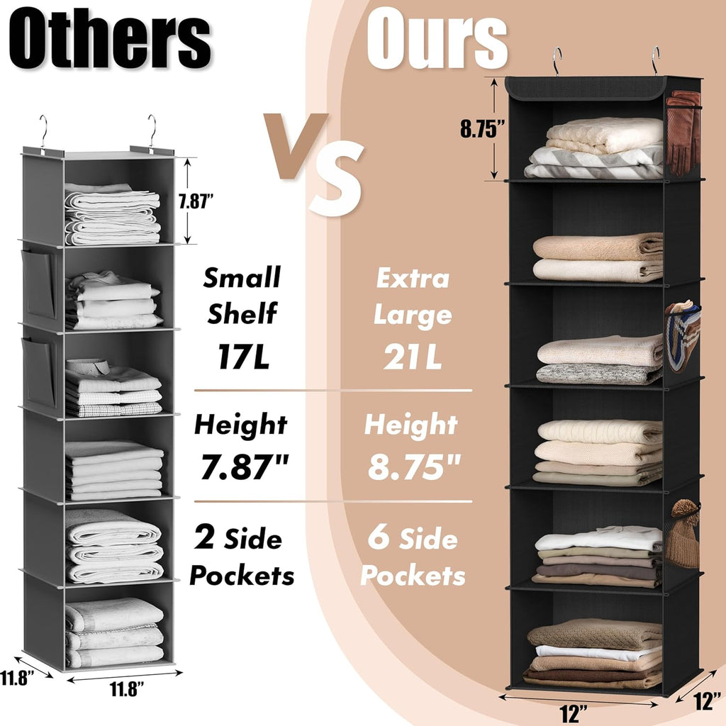 Simple Houseware 6 Shelf Hanging Closet Organizer, Black