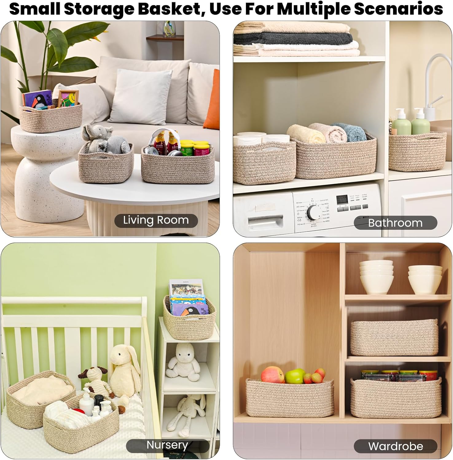 Small Baskets for Organizing, Woven Storage Baskets for Shelves, Small Rope Basket for Storage, Decorative Little Baskets for Gifts Empty, 13"×8.5"×5.1" (3 Packs) Brown