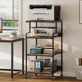 Warmiehomy 4 Tier 24" x 24" Printer Stand with Adjustable Storage Shelf - Large Tall Printer Table with Wheels - Rolling Cart for 3D Laser Printer - Home Office Small Spaces Organization (Brown)