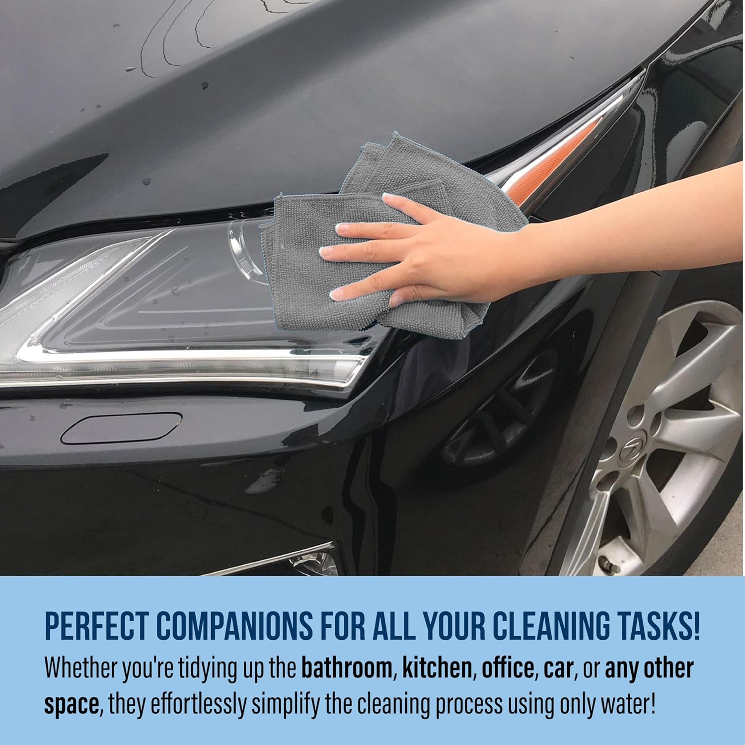 GREEN LIFESTYLE Chamois Cloth Microfiber Cleaning Cloth 12 Pack, Borderless Towels Cleaning, Car Microfiber Towel, Drying Car Wash Towels (11.5" x 11.5", Grey)