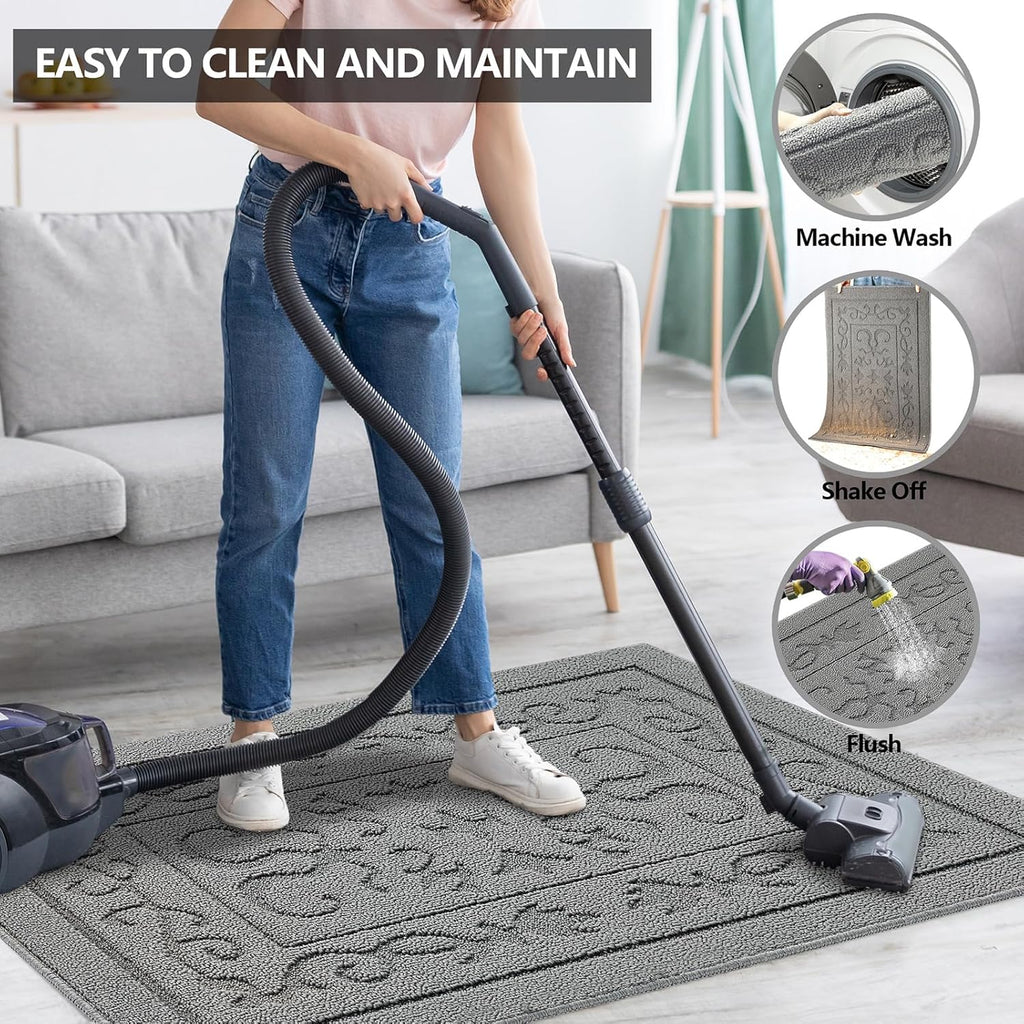 FONEYI Indoor Door Mat 36" x 59", Dirt Trapper Door Mats Non-Slip Entryway Rugs Washable, Absorbent Resist Dirt Welcome Mat, Low Profile Inside Floor Mats for Front Back Door and Entryway, Light Grey