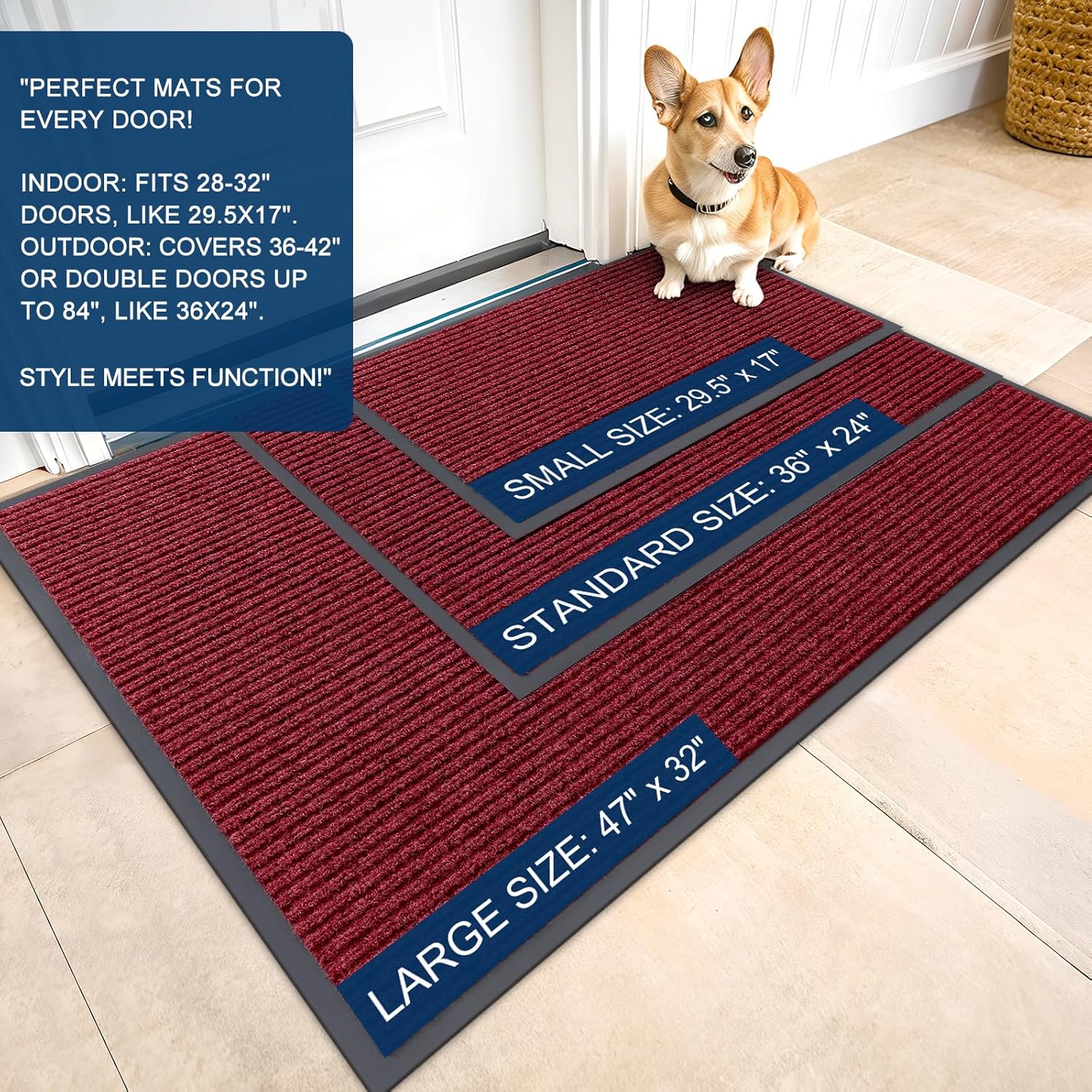OLANLY Front Door Mat Indoor Outdoor Entrance, Waterproof Heavy Duty Doormat, Fade Resistant, Low Profile, Easy Clean Patio Porch Welcome Floor Mats for Entry, 71x23, Wine Red