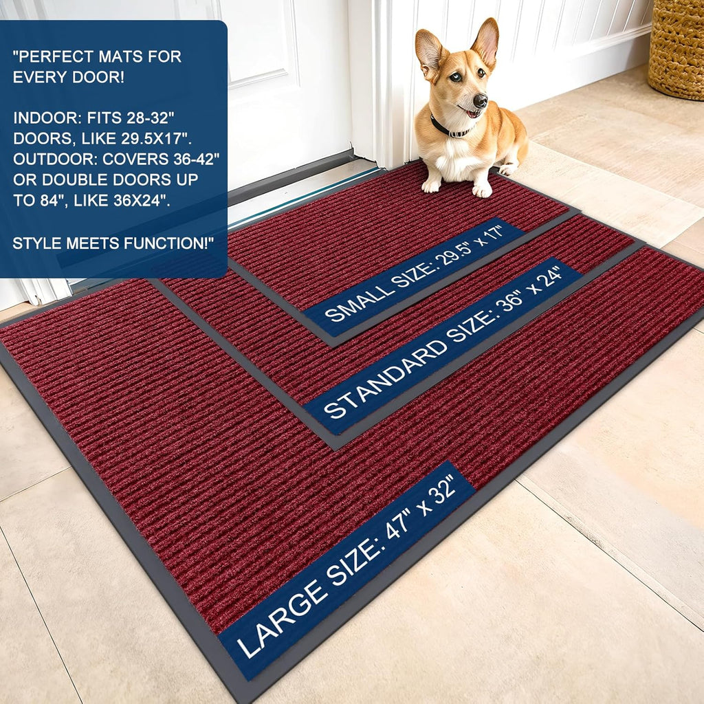 OLANLY Front Door Mat Indoor Outdoor Entrance, Waterproof Heavy Duty Doormat, Fade Resistant, Low Profile, Easy Clean Patio Porch Welcome Floor Mats for Entry, 71x47, Wine Red