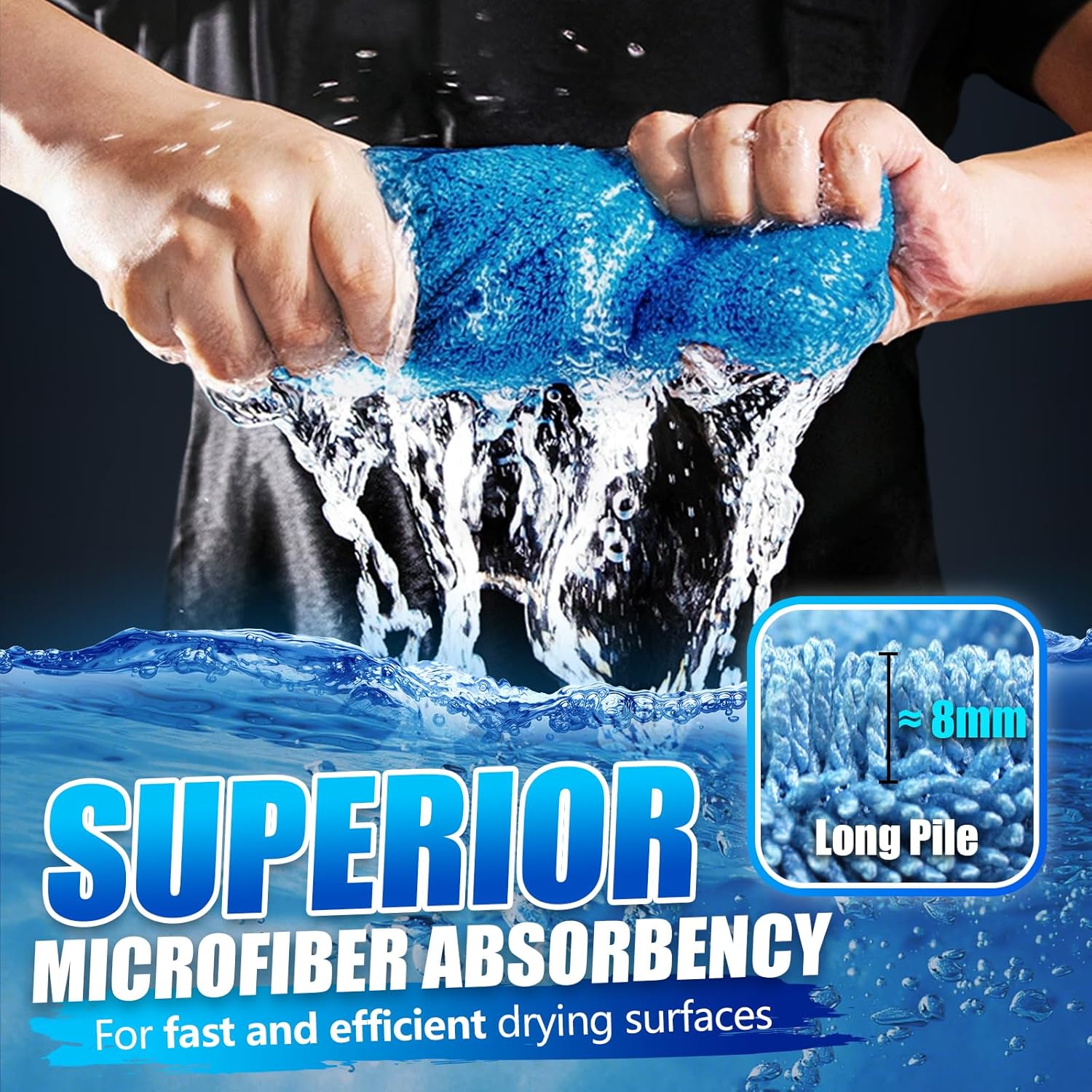 Airlab Car Drying Towel Microfiber Towels for Cars 1200 GSM Wash Auto Detailing Supplies Twist Pile Cleaning Cloth Absorbent Quick Dry Soft Loop Dry Flash Towel, 24 x 16 Inch,Pack of 1, Blue