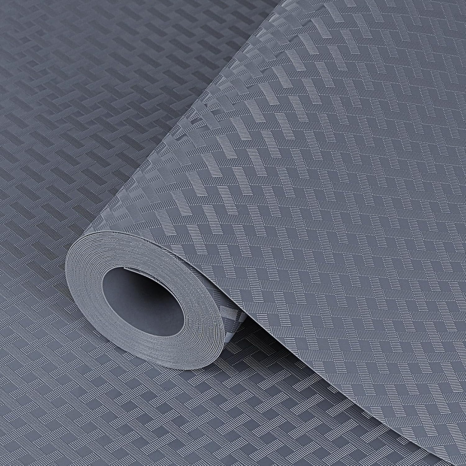 Shelf Liners 16 in x 20 ft EVA Drawer Mats, Non-Adhesive Cupboard Pad, Kitchen Cabinet Lining Fridge Cushion (Gray Crossed Stripe, 40.7x610cm)