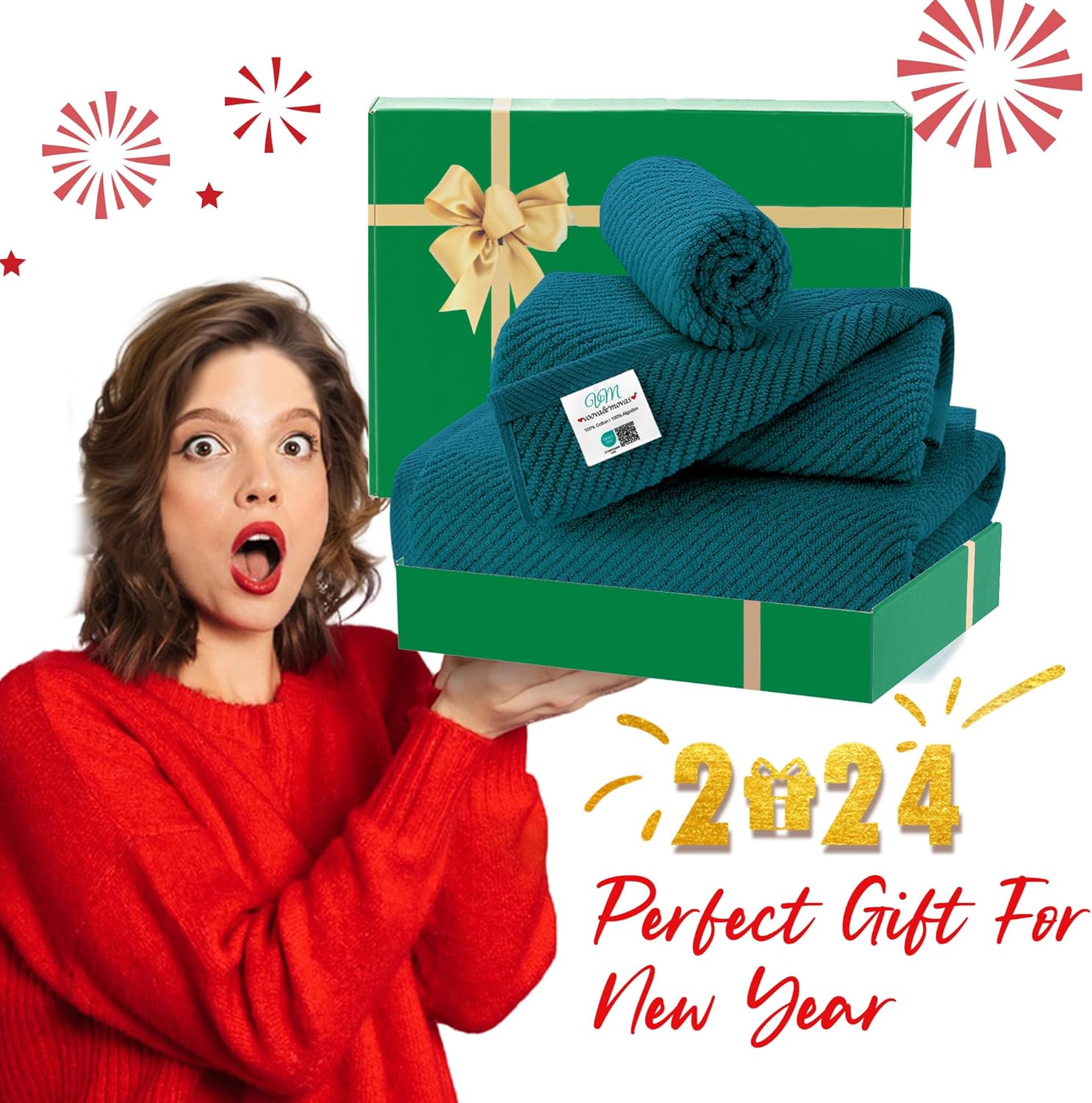 VOOVA & MOVAS Towels Set for Bathroom, 100% Cotton | Quick Dry | Soft | Thick, 3 Piece Towel Set, 1 Large Bath 30" x 56", 1 Hand 18" x 28", 1 Wash Cloth 13" x 13", Bathroom Essentials, Deep Turquoise