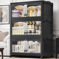 BROVIEW 480QT Stackable Storage Bins with Lids, 120Gal Extra Large Collapsible Storage Box with Wheel, Plastic Storages with Clear Door Open Front for Home Kitchen Garage, Black-3pack(3 lids)