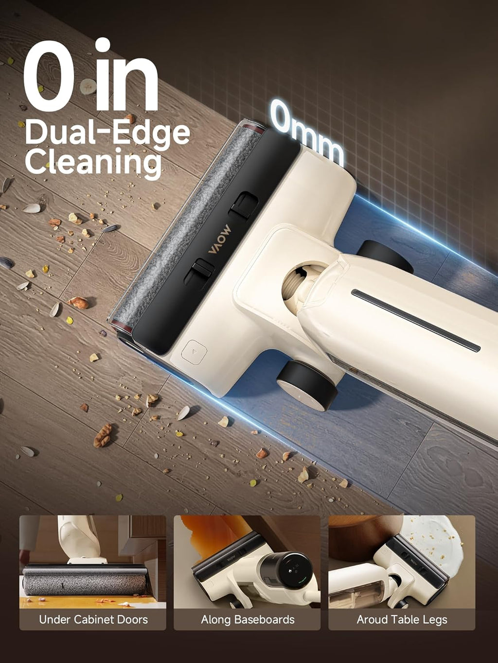 Mova K30 Wet Dry Vacuum Cleaner, 180° Lie-Flat Reach Smart Vacuum Mop, 140°F Hot Air Drying, 0in Dual-Edge Cleaning, Powerful 18000Pa Suction Floor Cleaner for Hard Floors Pet Hair