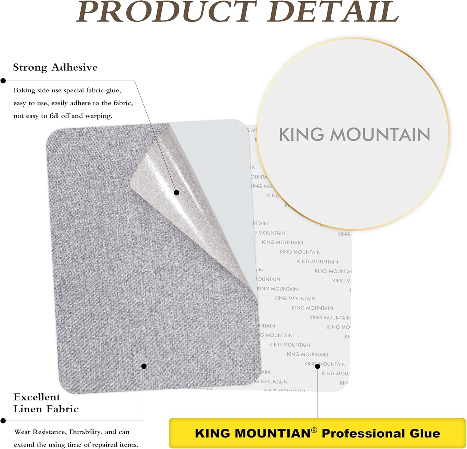 KING MOUNTAIN Fine Linen Repair Patches, Self-Adhesive Linen Fabric Patches, 12X40 inch Extra Size, Multi Color, Can be Used for Linen Sofa Repair and Linen Clothes Repair (12" x 40", Light Grey 3.0)