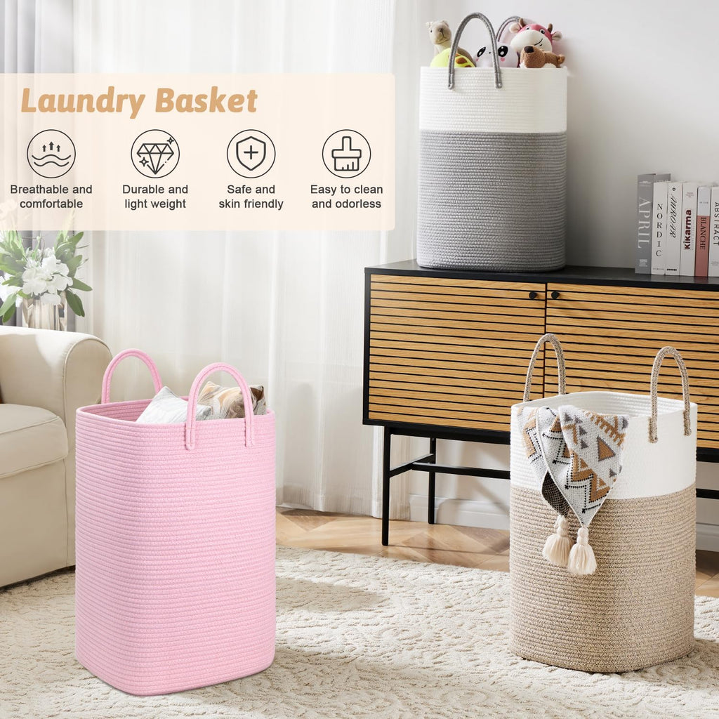 Laundry Basket,Woven Cotton Rope Laundry Hamper,40L Versatile Storage for Dirty Clothes,Baby Toys,and Blankets in Bathroom, Nursery,and Living Room