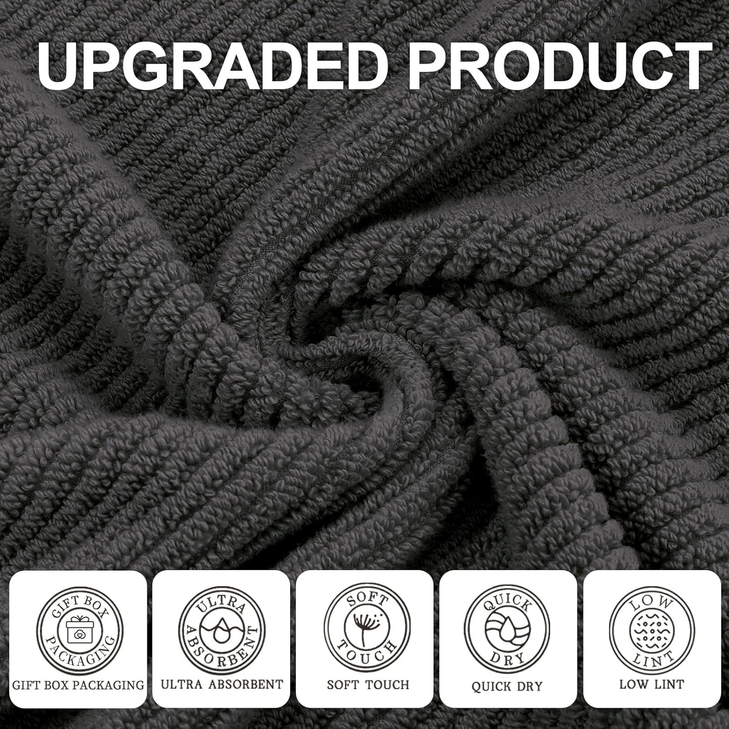 VOOVA & MOVAS Grey Washcloths (6PC, 13"x13") - 100% Cotton | Thick | Quick Dry | Light Weight, 6 Pack Hand Towels, Wash Cloths for Showering, Bathroom Gift Set, Dark Gray