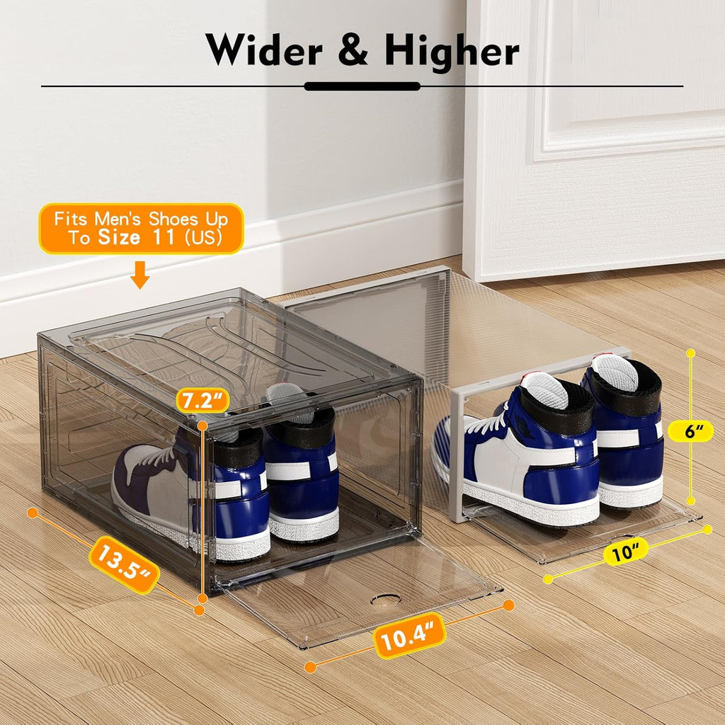 9 Pack Shoe Organizer, Upgrade Harder Solid Plastic Shoe Storage, Shoe Boxes Clear Plastic Stackable, Sneaker Storage, Shoe Organizer for Closet, Shoe Display Case, Black