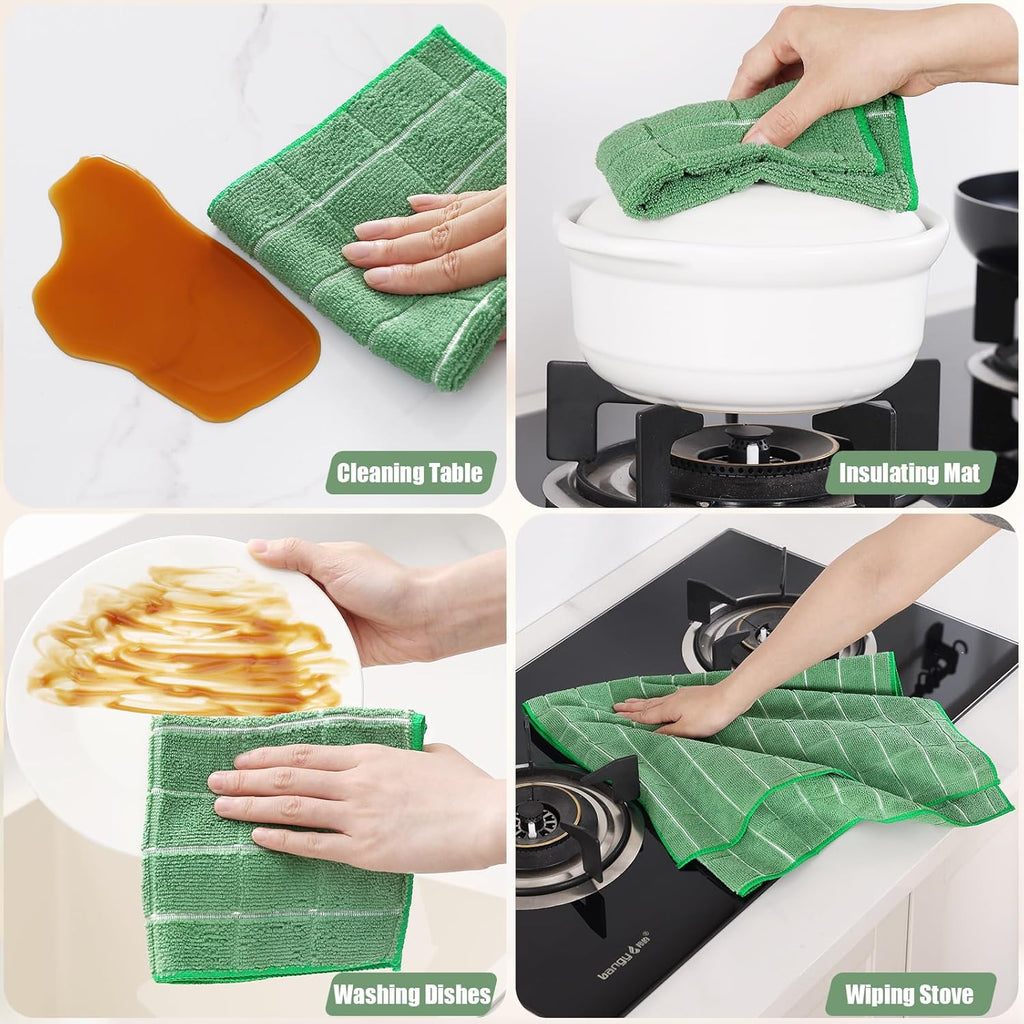 Homaxy Microfiber Kitchen Towels and Dishcloths Set, 16 Pack Soft and Absorbent Dish Hand Towels Bulk, 28 x 16 Inch & 12 x 12 Inch Quick Drying Rags for Washing Dishes, Grass Green