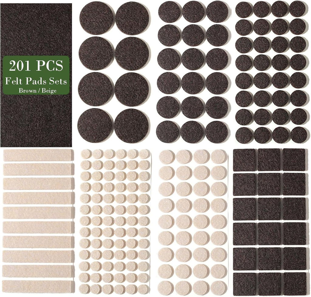Fursafe&Q Felt Furniture Pads, Furniture Felt Pads for Hardwood Floors -Self Adhesive Chair Leg Floor Protectors, Protect Your Floors from Nicks, Bumps and Scratch, 201 Pcs Brown Beige Chair Feet