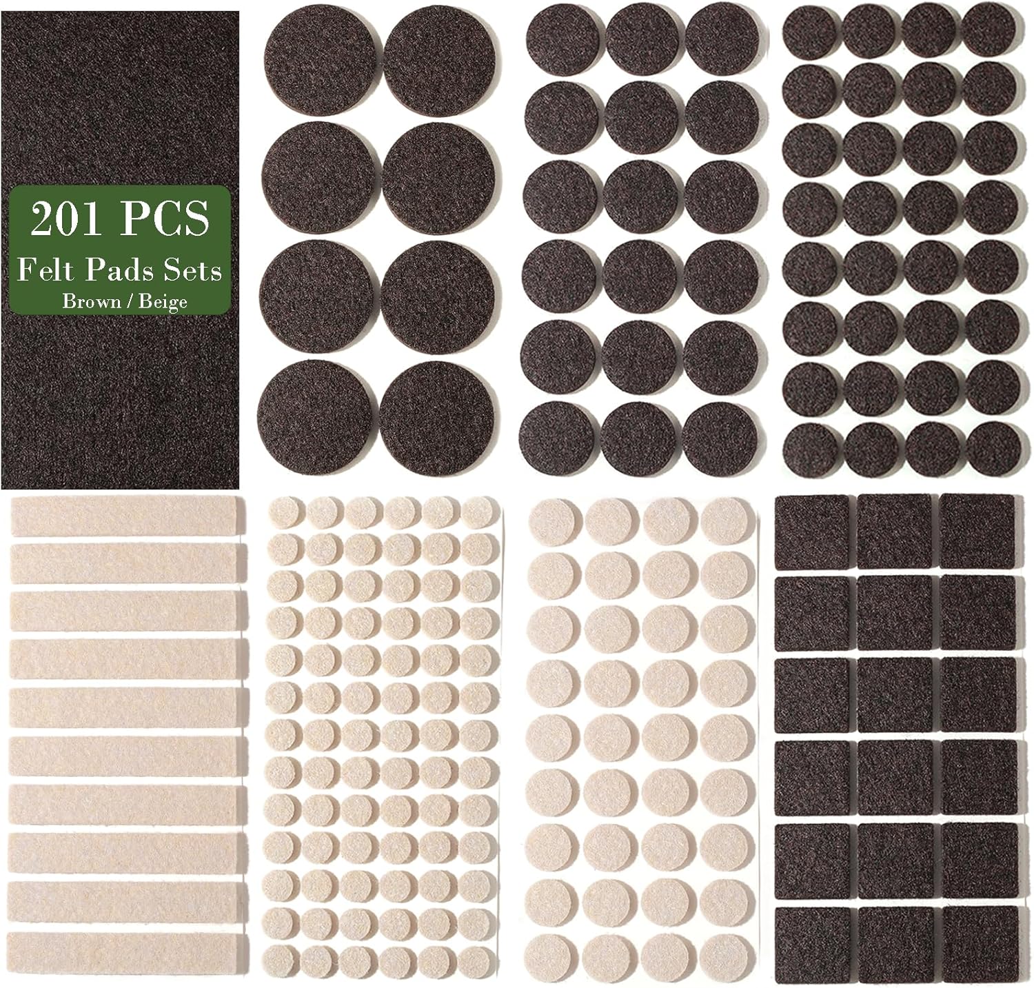Fursafe&Q Felt Furniture Pads, Furniture Felt Pads for Hardwood Floors -Self Adhesive Chair Leg Floor Protectors, Protect Your Floors from Nicks, Bumps and Scratch, 201 Pcs Brown Beige Chair Feet