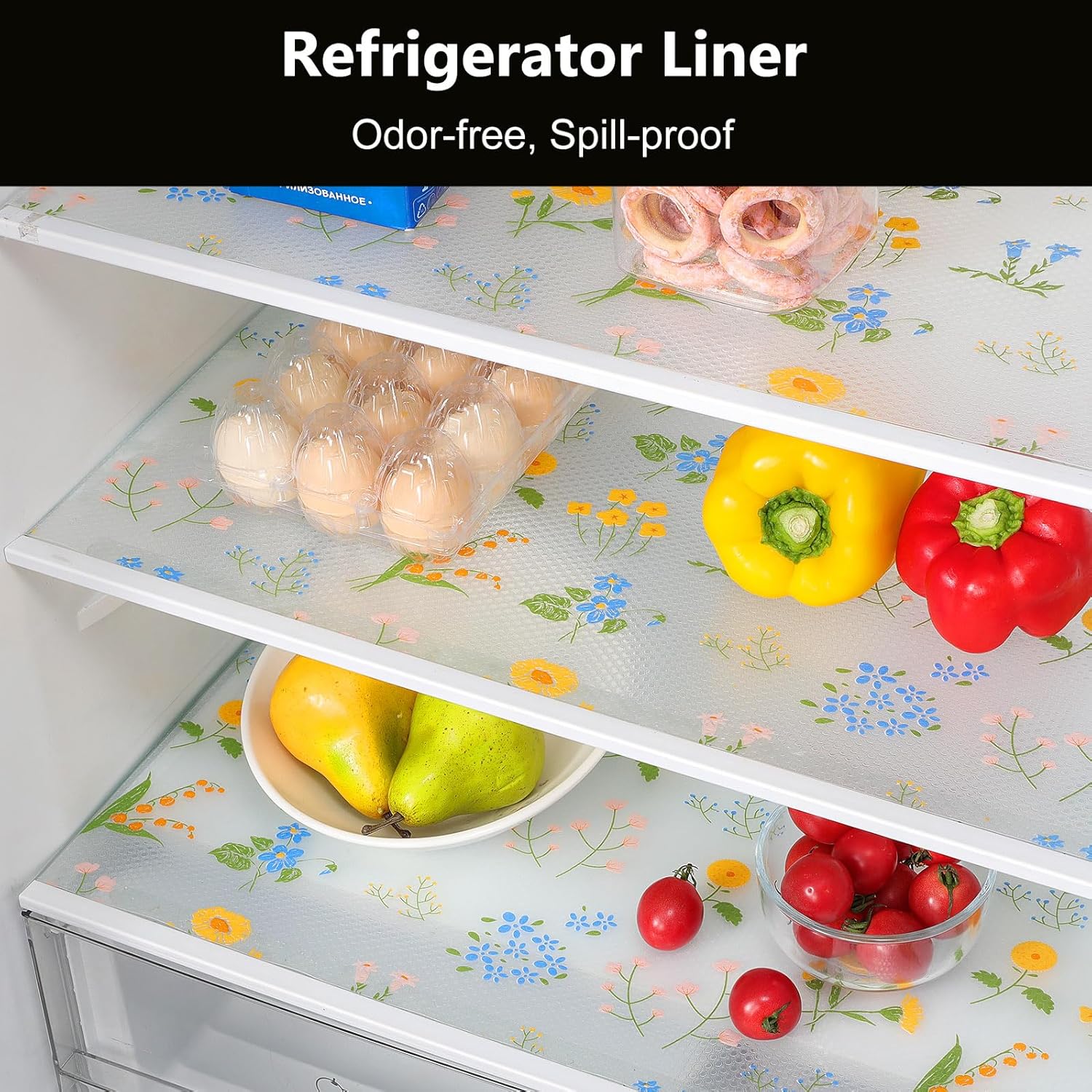 INNOLITES Non-Slip Shelf Liner – Cabinet & Drawer Liner Non-Adhesive – Waterproof Oil-Proof – Durable EVA with Floral for Kitchen Cabinets Refrigerator – BPA-Free, Easy to Cut 23.6" x 118"