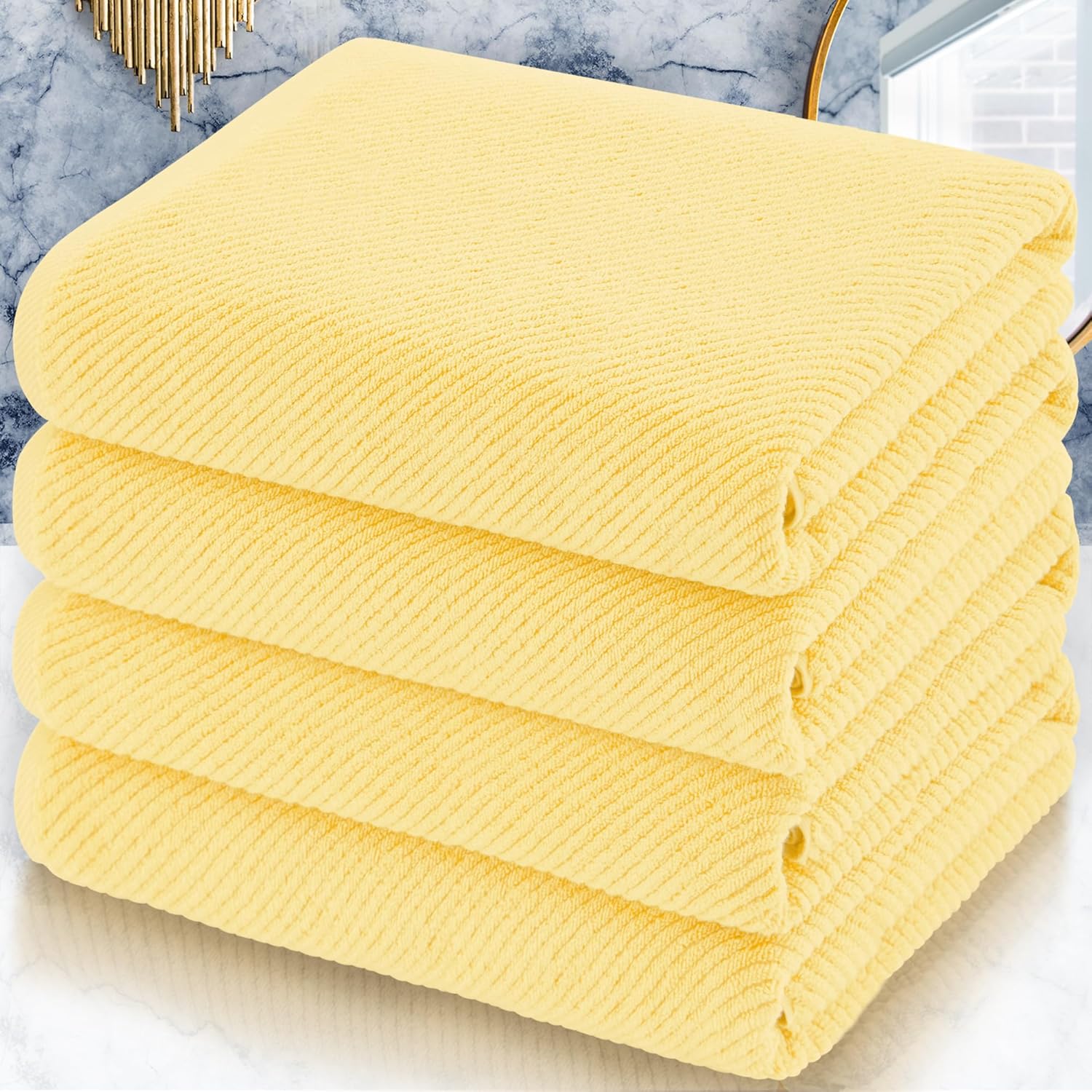 Yellow Bath Towels, Luxury Bath Towels Set of 4, Large 30"x56" - Cotton | Quick Dry | Lightweight | Thick | Soft | Absorb, Shower Towels for Hotel, Showering & Bathroom, Bath Towel Gift Set