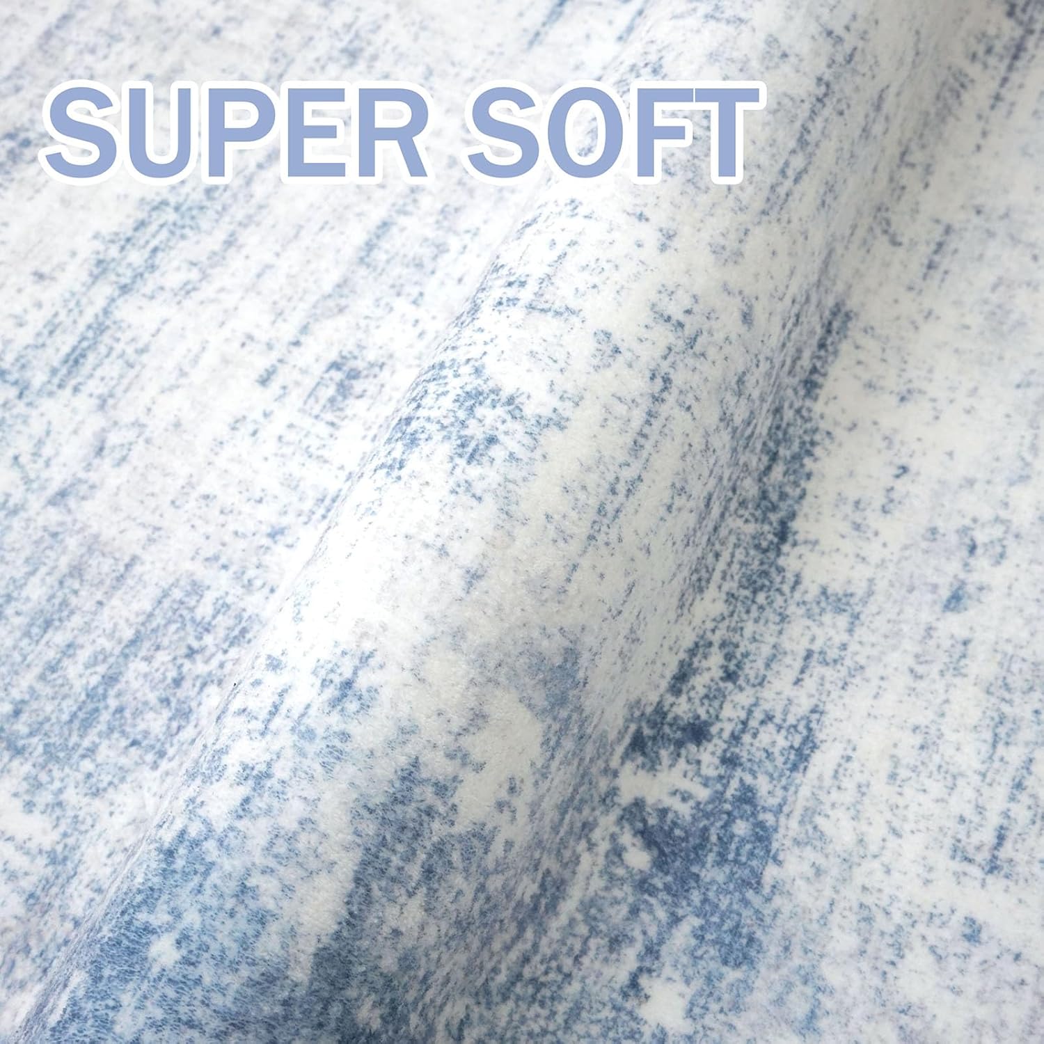 IOHOUZE Abstract Area Rugs 8x10 Ft Washable Large Rugs for Living Room, Non Slip Dining Room Rug, Printed Faux Wool Rugs for Bedroom, Floor Carpet for Office Nursery Playroom, Light Blue White