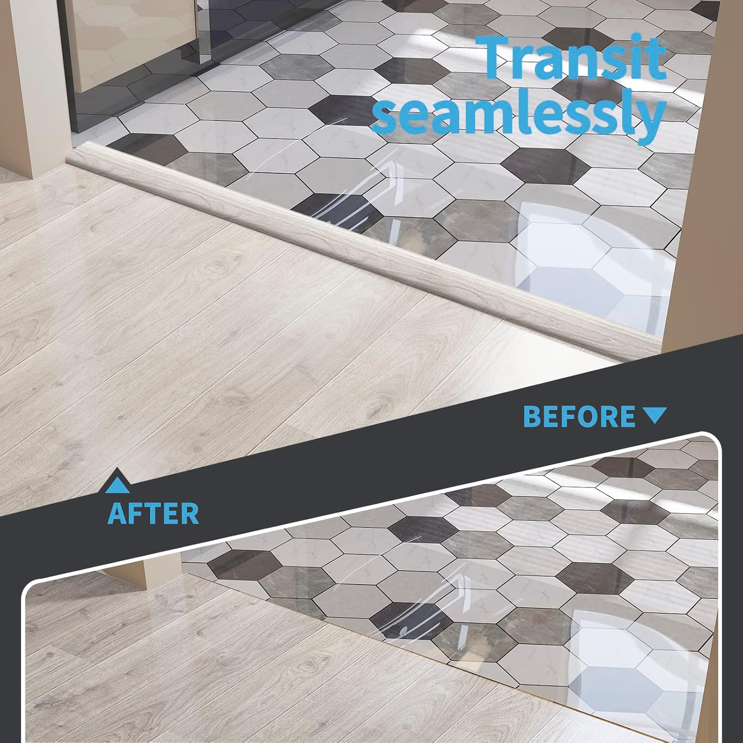 Art3d Self Adhesive Vinyl Floor Transition Strip, Laminate Floor Strip Floor Flat Divider Strip for Joining Floor Gaps,Carpet Threshold Transition,Floor Tiles (4 FT, 1.57in, White-Washed)