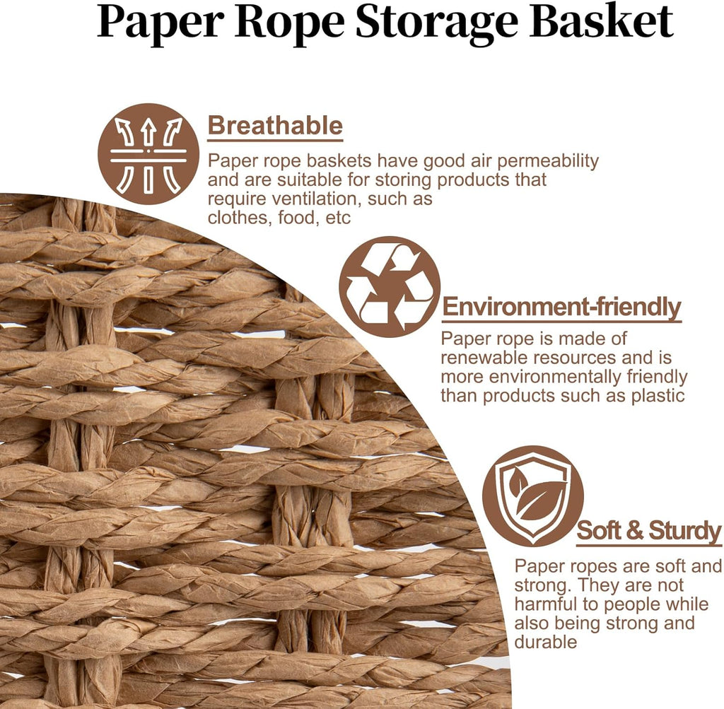 OIAHOMY Toilet Paper Baskets Handmade Paper Rope Decorative Wicker Storage Tank Shelf Cabinet Organizer for Bathroom Home, Set of 2, Yellow
