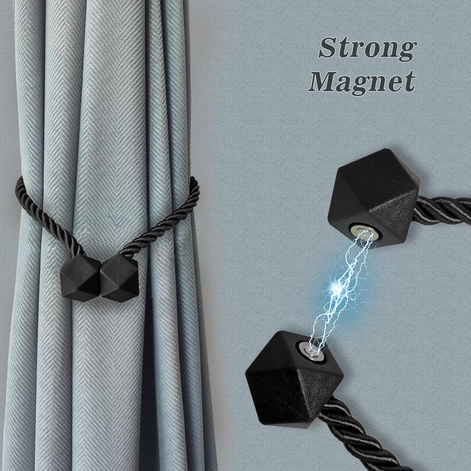 Hion Magnetic Curtain Tiebacks Black 6 Pack, Curtain Tiebacks Buckles Holdbacks Holders Hooks Clip for Home Bedroom Office Decorative Thick or Thin Curtain