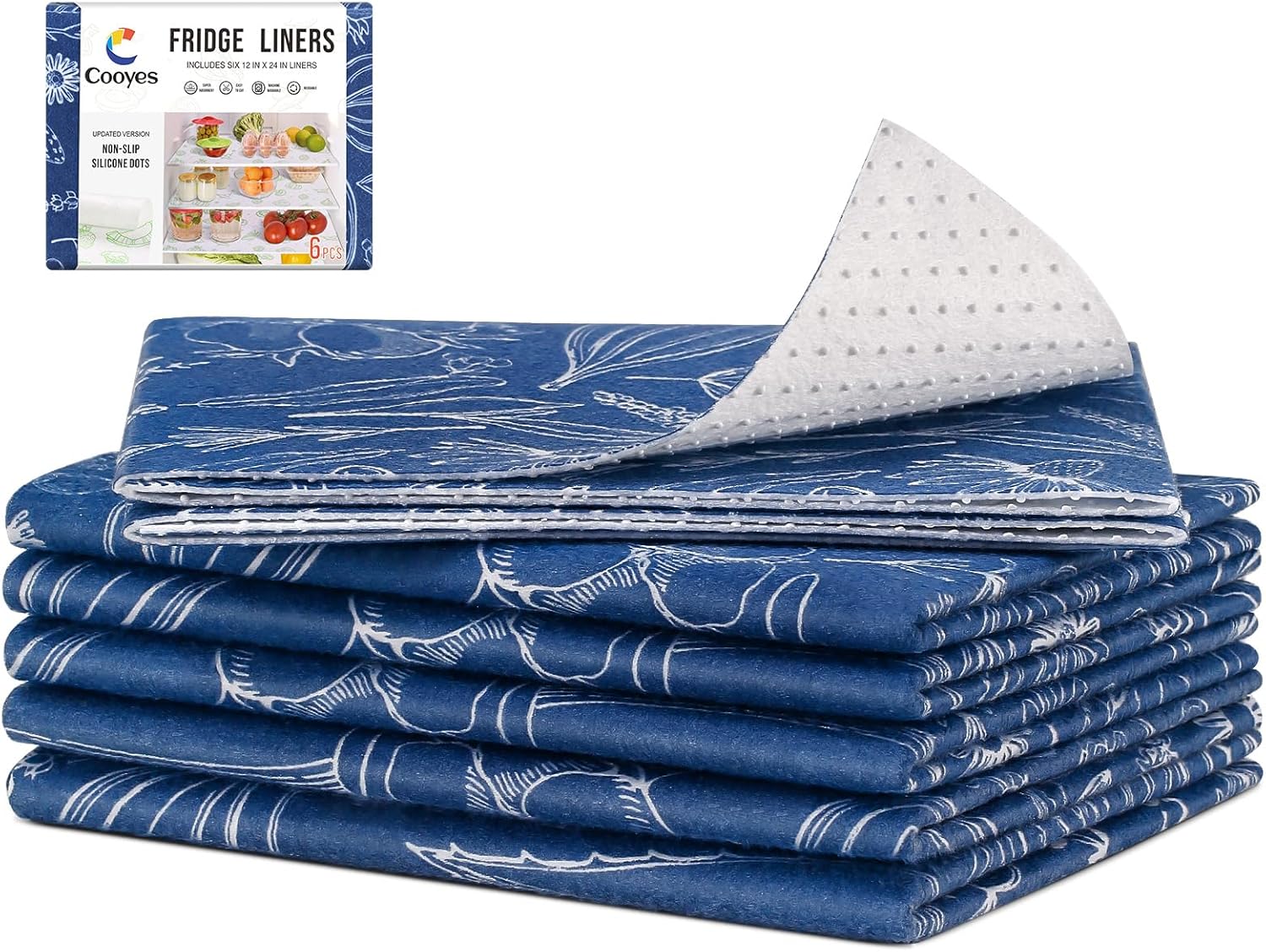 Cooyes 6 Pack Refrigerator Shelf Liners for French Door Fridge, 17.7" × 36" Extra Large, Non-Slip Fridge Mats Machine Washable, Refrigerator Drawer Liner for Glass Shelves Kitchen Cabinet