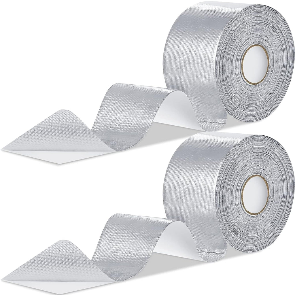 Zonon 2 Rolls Aluminum Foil Tape Heat Shield Tape Barrier Adhesive Reflective Fiberglass Thermal Insulation Reflective Material High Temp Protection(Silver,2 Inch X 65.6 ft)