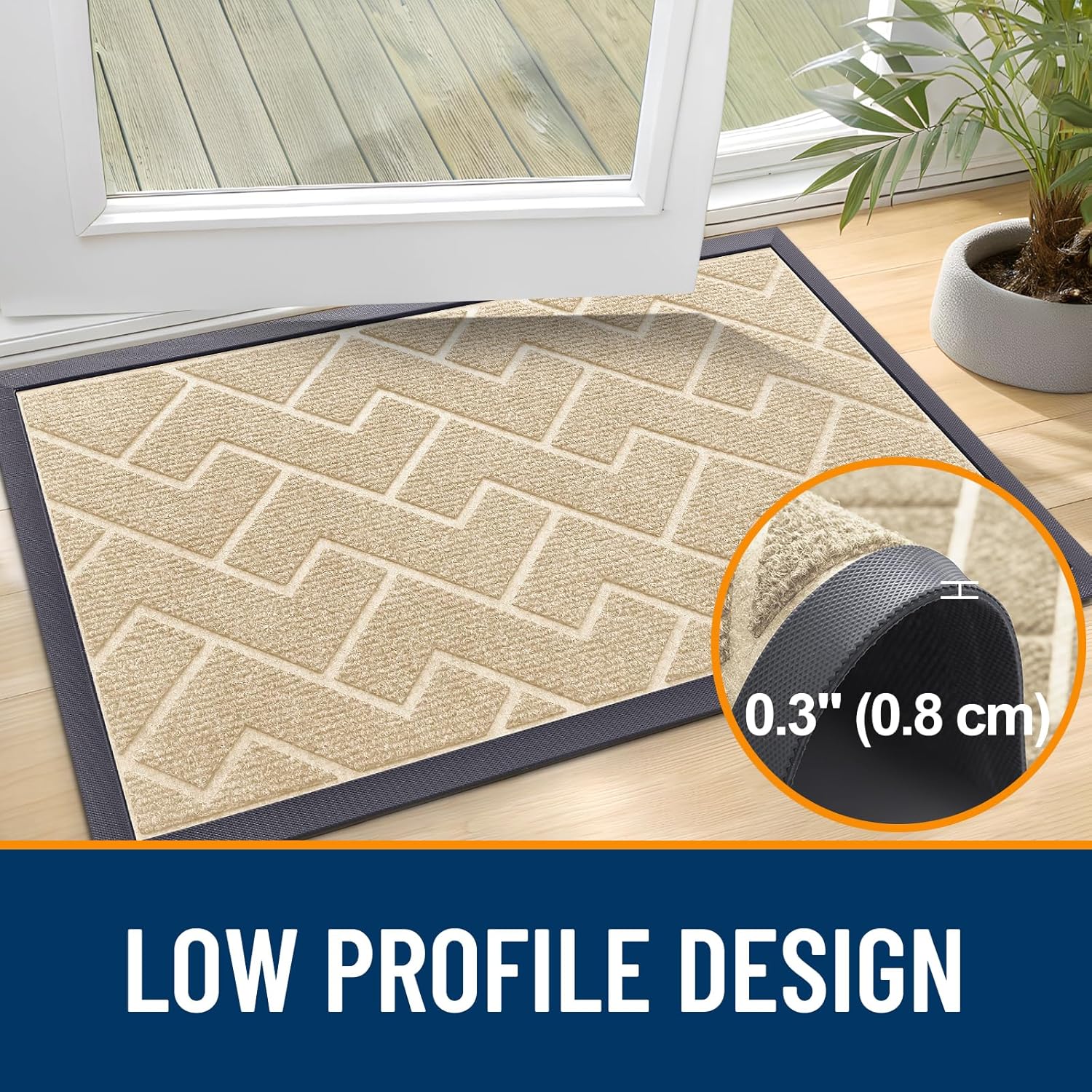 OLANLY Front Door Mat Indoor Outdoor Entrance, Waterproof All-Season, All-Weather Doormat, Sturdy Natural Rubber, Low Profile, Easy Clean Patio Porch Entryway Mat, Herringbone Brick (Beige, 59x23)