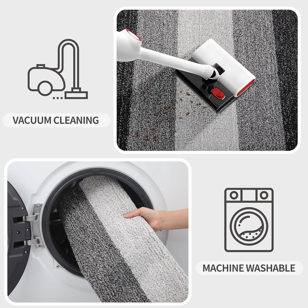 Kitinjoy Indoor Outdoor Door Mat, 47x24 Non-Slip Absorbent Dirt Trapper, Low-Profile Washable Inside Entrance Front Floor Mat, Sturdy Soft Entry Doormats for Entryway, Grey