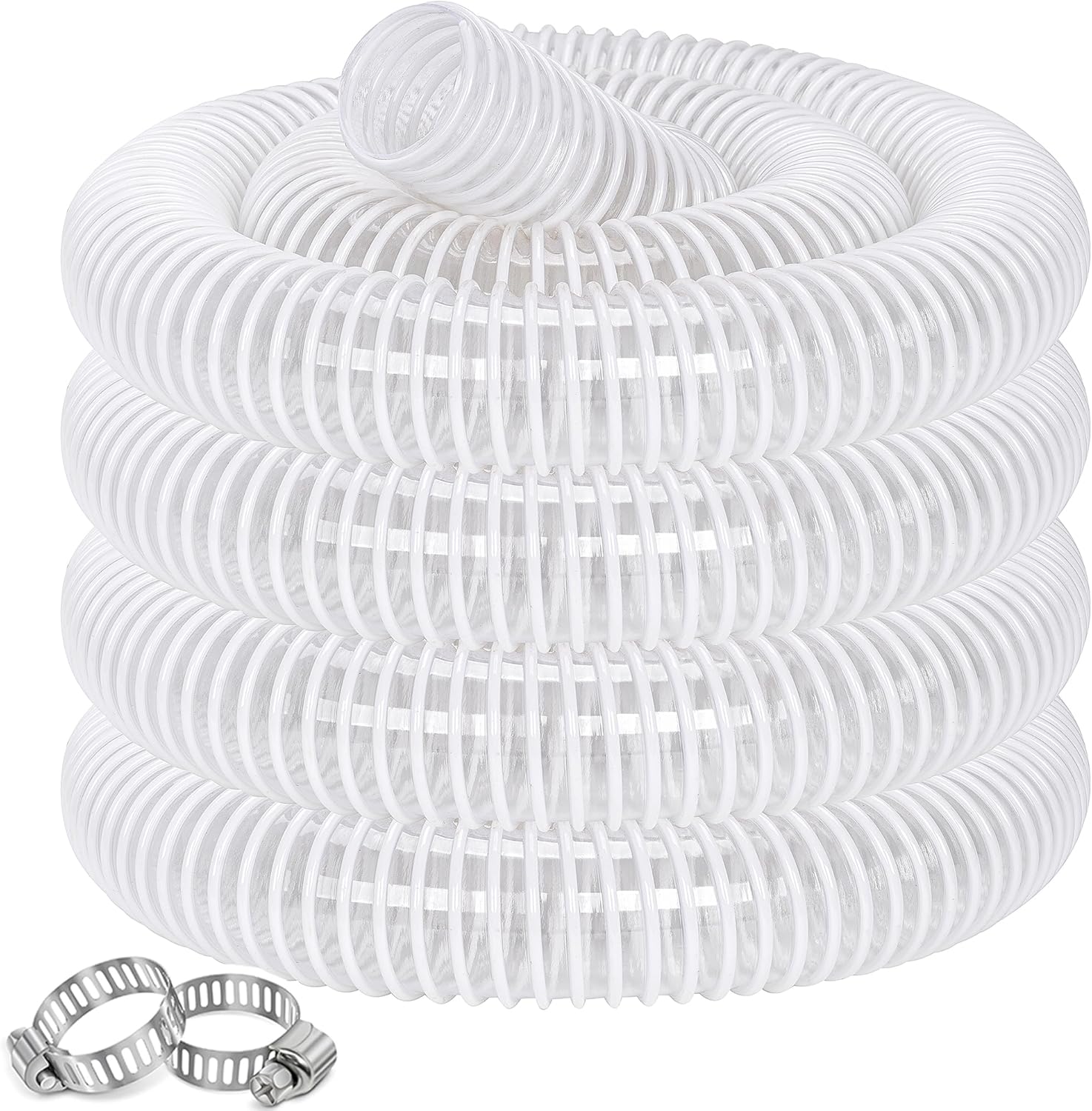 Dust Collection Hose 2 in × 20 ft Heavy Duty Clear Flexible PVC Reinforced Thicken Helix Suction Discharge Corrugated Pipe Hose for Fume Dust Collector Fitting Wood Chip Saw