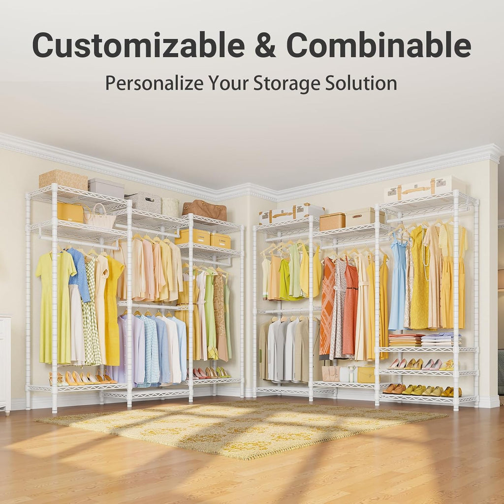 VIPEK V5 Portable Closet Wardrobe Heavy Duty Clothes Rack, Freestanding Clothing Racks with 4 Hang Rods & 8 Shelves, Adjustable Custom Closet Racks, 68.9" L x 15.7" W x 76.4" H, Max Load 800LBS, White