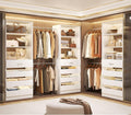 Aheaplus Closet System with 12 Drawers, 8.5-11.5Ft Wood Closet Organizer System with 4 Hanging Rods & 3 Towers, 4Ft & 6Ft L-Shaped Walk-in Closets Wardrobe Organizer Clothes Rack, Set of 3, White