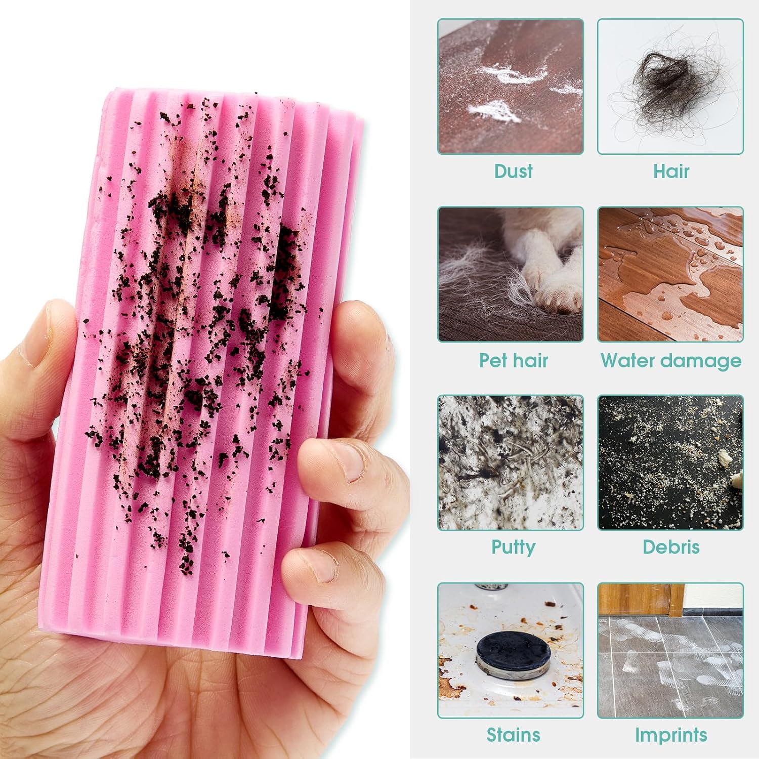 4 Pack Damp Dusting Sponge Duster, Dust Cleaning Sponge, Reusable Household Cleaning Sponge Tool for Blinds, floorboards, Fan Blades, Vents, Glass, Railings, Mirrors(Pink,Green,Yellow,Blue)