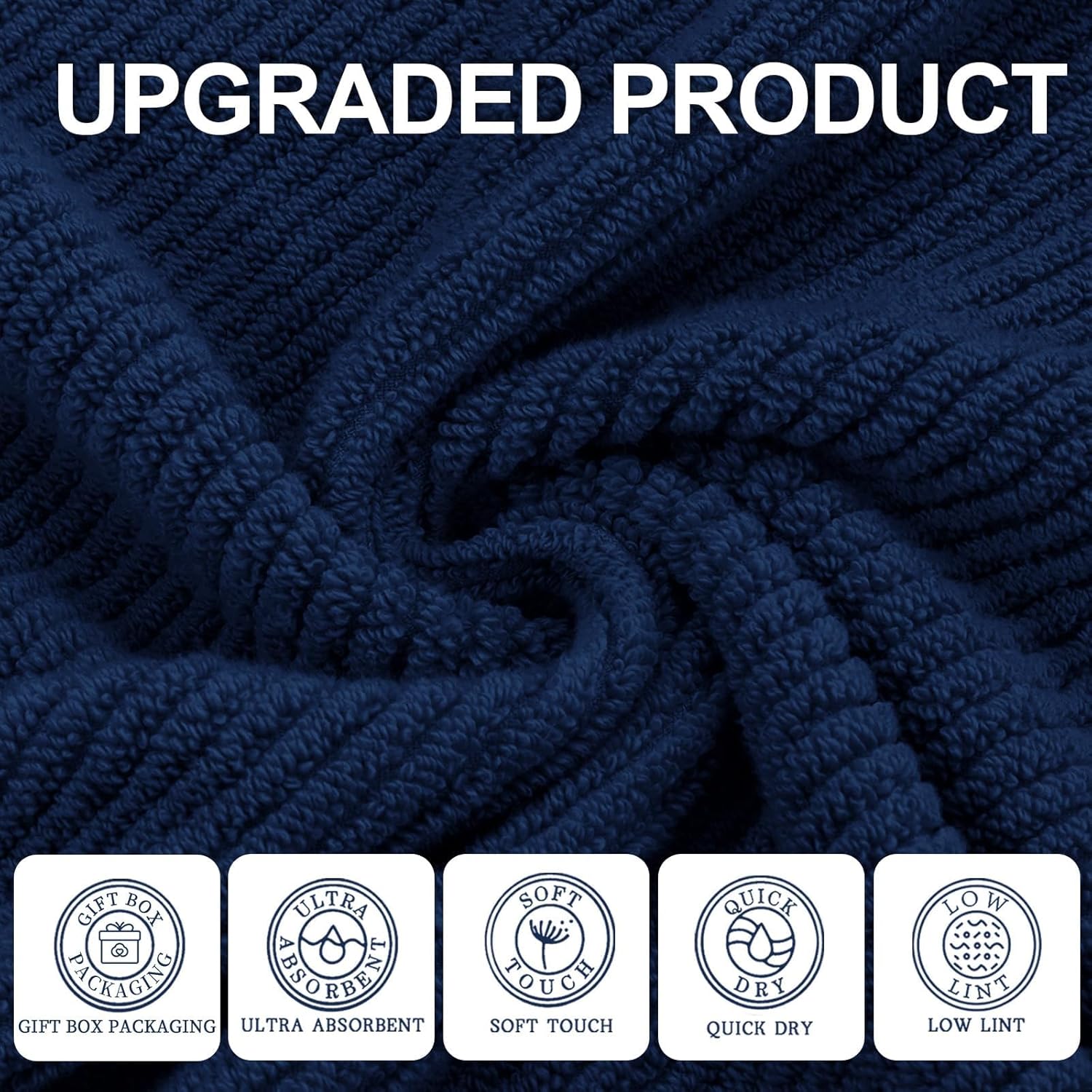 Wash Cloths for Your Face (13"x13") - 100% Cotton | Lightweight | Thick | Quick Dry | Soft | Absorbent, Hand Towels 6 Pack, Wash Cloths for Bathroom & Showering, Towel Gift Set, Navy Blue